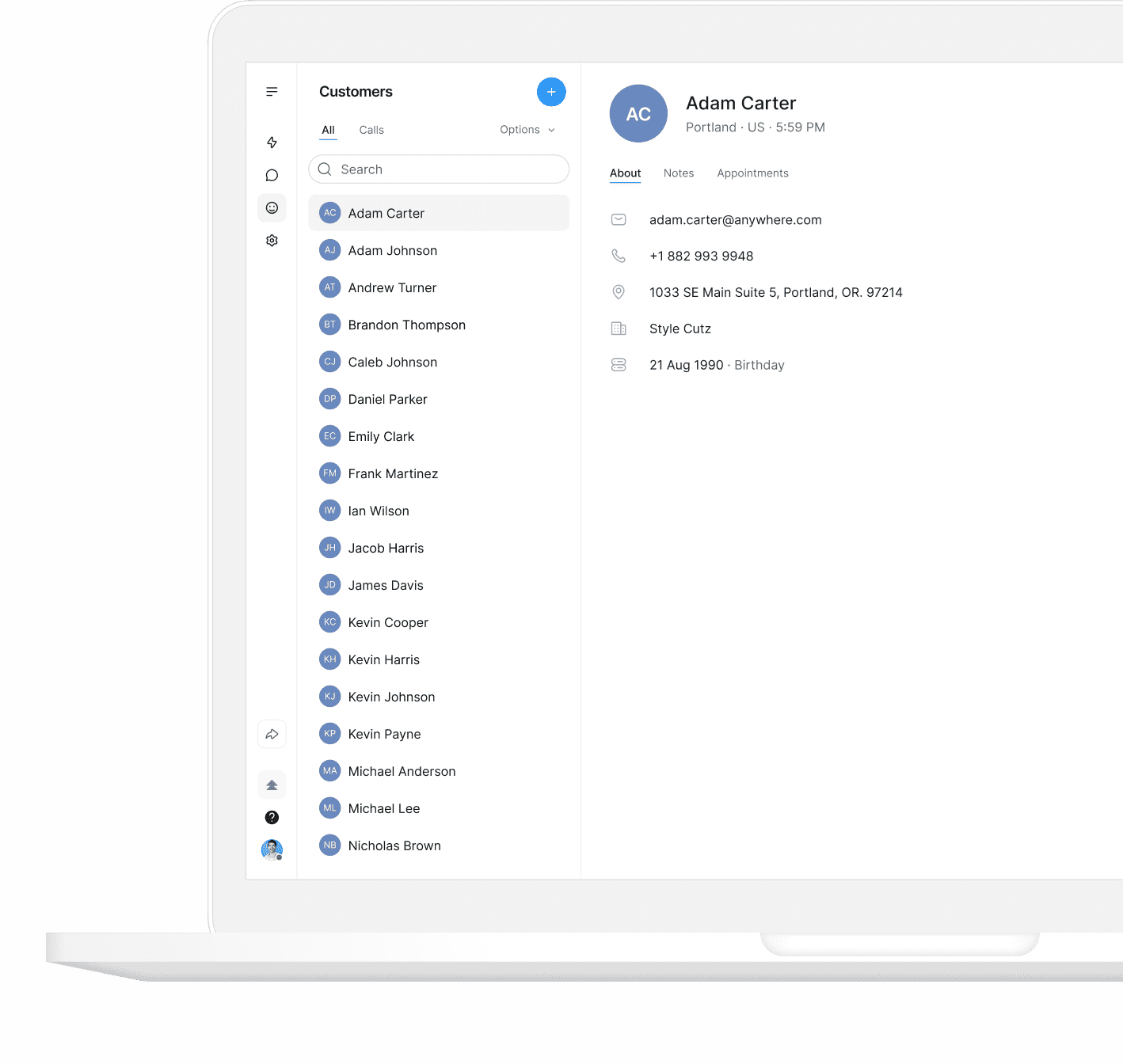 Customers list mockup